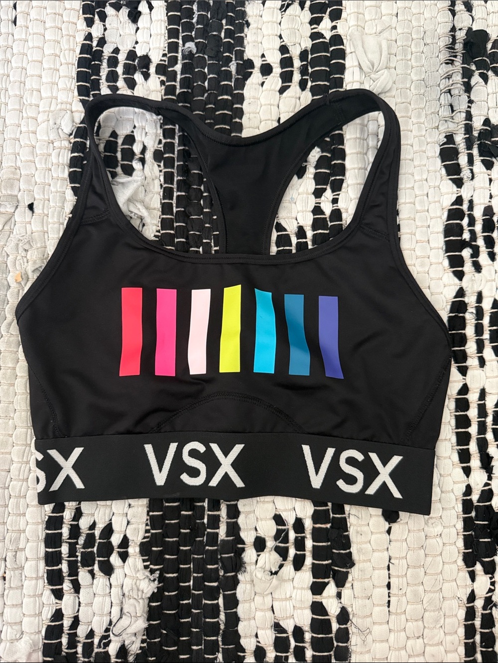 VSX Black Racerback Sports Bra with Neon Stripe Accents